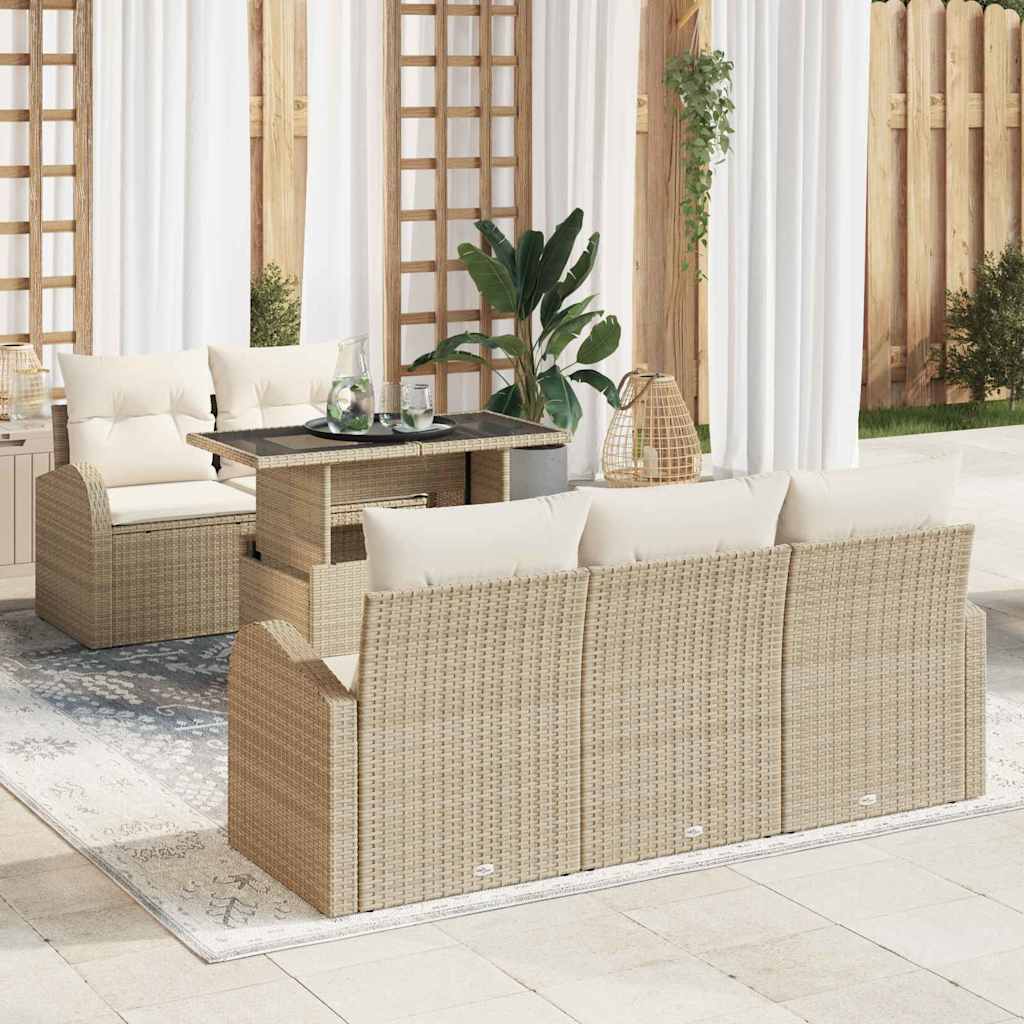 Havesofa Sæt 6 stk. Beige Poly Rattan