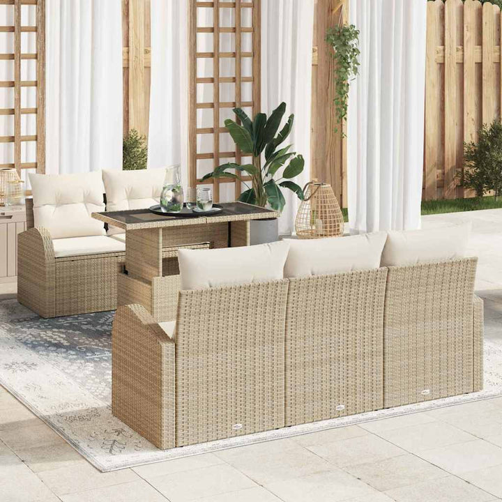 Havesofa Sæt 6 stk. Beige Poly Rattan