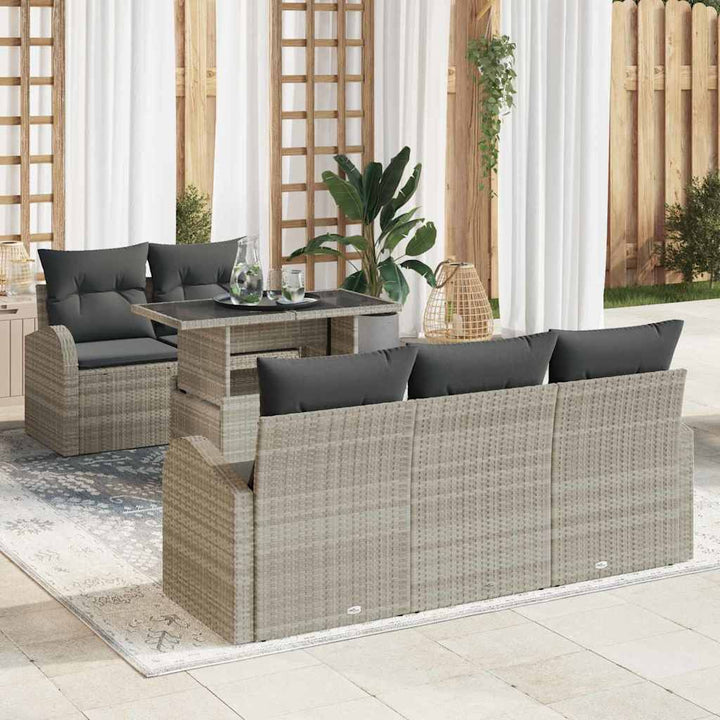 Havesofa Sæt med pude med pude 6 pcs Lysegrå Poly Rattan