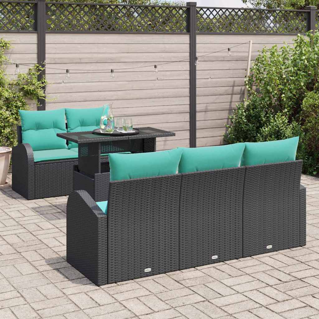 Havesofa Sæt 6 stk. Sort Poly Rattan