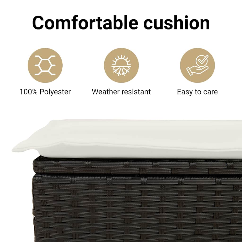 Havesofa Sæt med pude med opbevaring 7 pcs Sort Poly Rattan