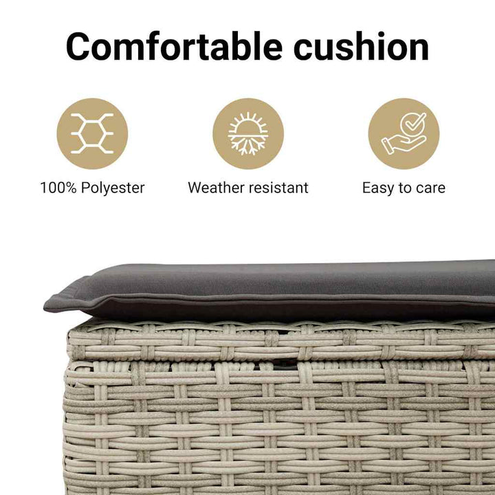 Havesofa Sæt med pude med opbevaring 7 pcs Lysegrå Poly Rattan