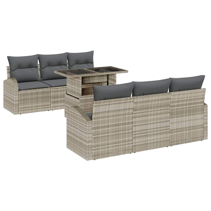 Havesofa Sæt med pude med opbevaring 7 pcs Lysegrå Poly Rattan