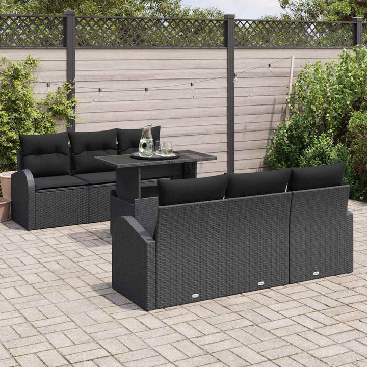 Havesofa Sæt med pude med opbevaring 7 pcs Sort Poly Rattan