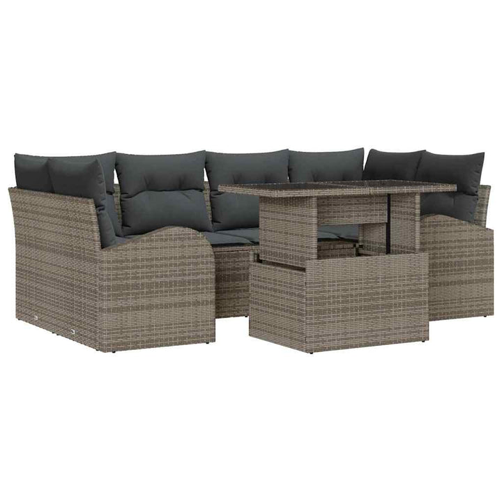 Havesofa Sæt med pude med opbevaring 7 pcs Grå Poly Rattan