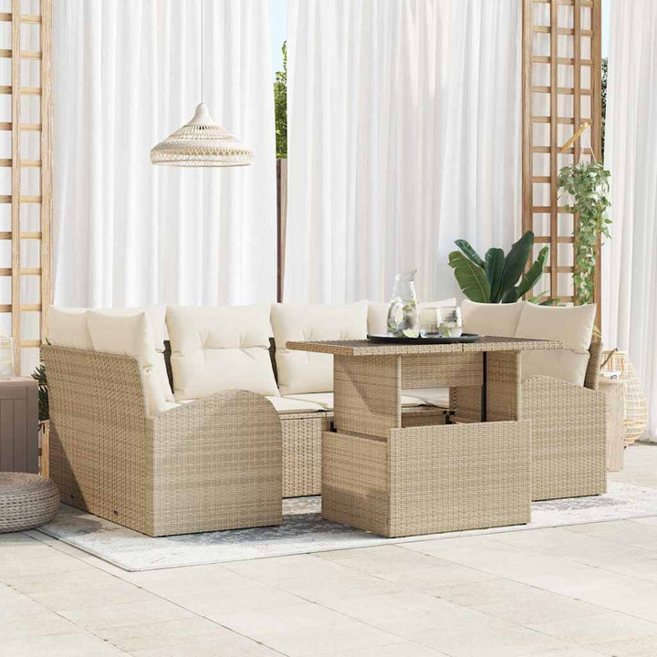 Havesofa Sæt 7 stk. Beige Poly Rattan