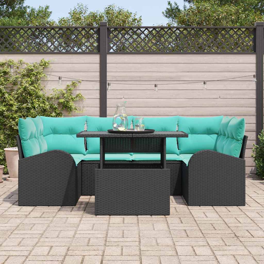 Havesofa Sæt med pude med opbevaring 7 pcs Sort og Turkis