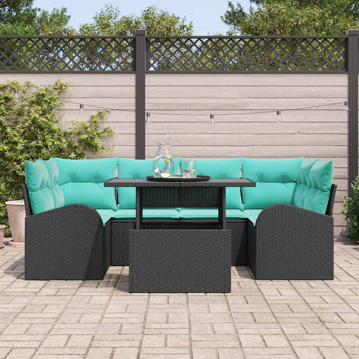 Havesofa Sæt med pude med opbevaring 7 pcs Sort og Turkis
