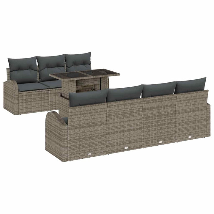 Havesofa Sæt med pude med opbevaring 8 pcs Grå Poly Rattan