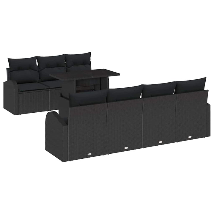 Havesofa Sæt med pude med opbevaring 8 pcs Sort Poly Rattan