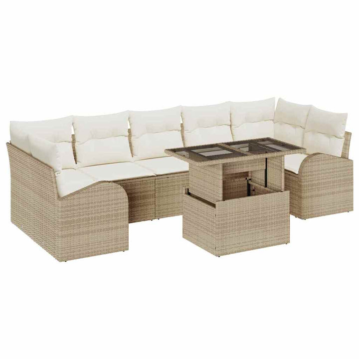 Havesofa Sæt med pude med opbevaring 8 pcs Beige Poly Rattan
