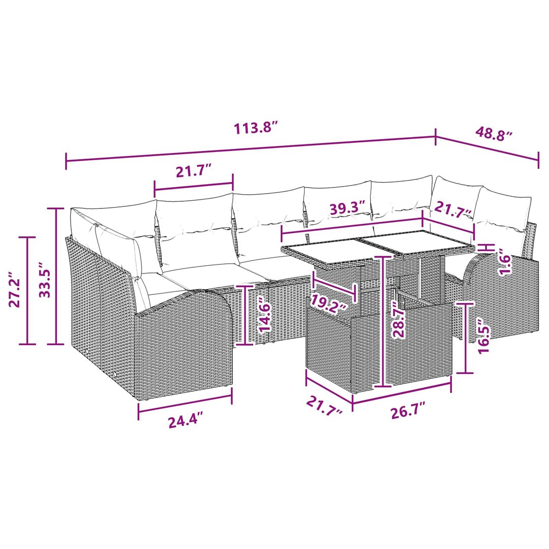 Havesofa Sæt med pude med opbevaring 8 pcs Brun Poly Rattan