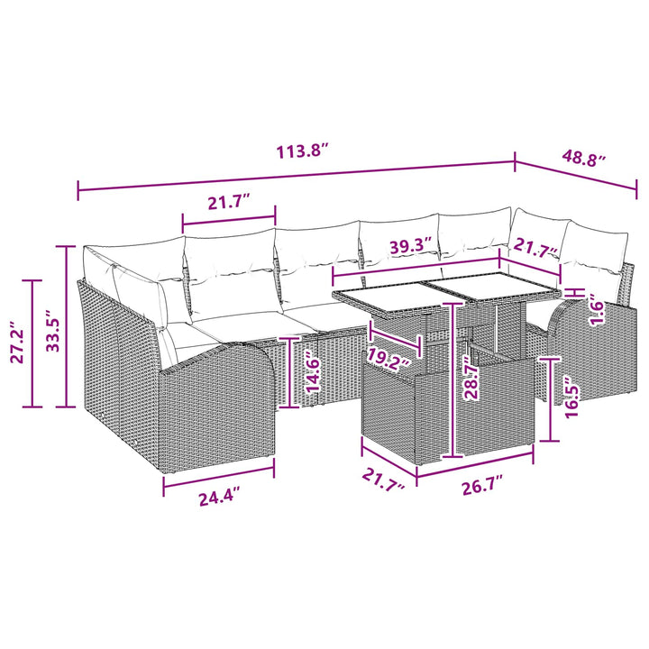 Havesofa Sæt med pude med opbevaring 8 pcs Brun Poly Rattan