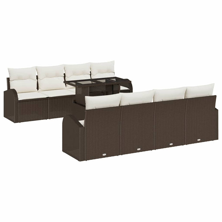 Havesofa Sæt med pude med opbevaring 9 pcs Brun Poly Rattan