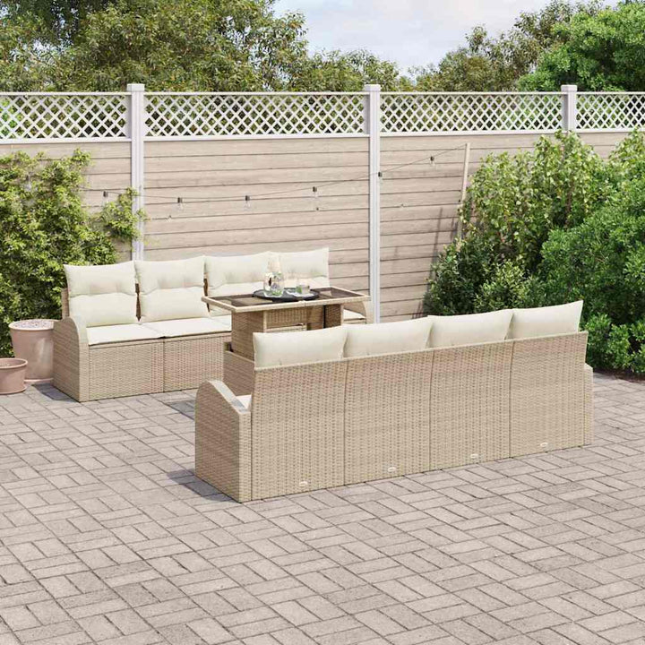 Havesofa Sæt med pude med opbevaring 9 pcs Beige Poly Rattan
