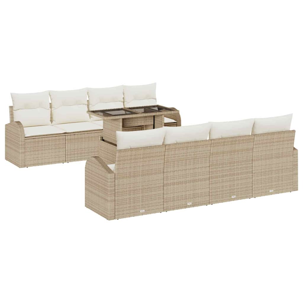 Havesofa Sæt med pude med opbevaring 9 pcs Beige Poly Rattan