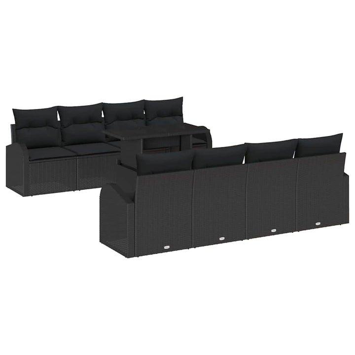 Havesofa Sæt med pude med opbevaring 9 pcs Sort Poly Rattan