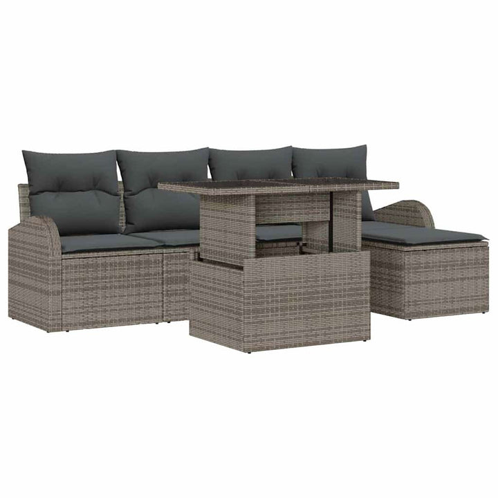 Havesofa Sæt med pude med opbevaring 6 pcs Grå Poly rattan