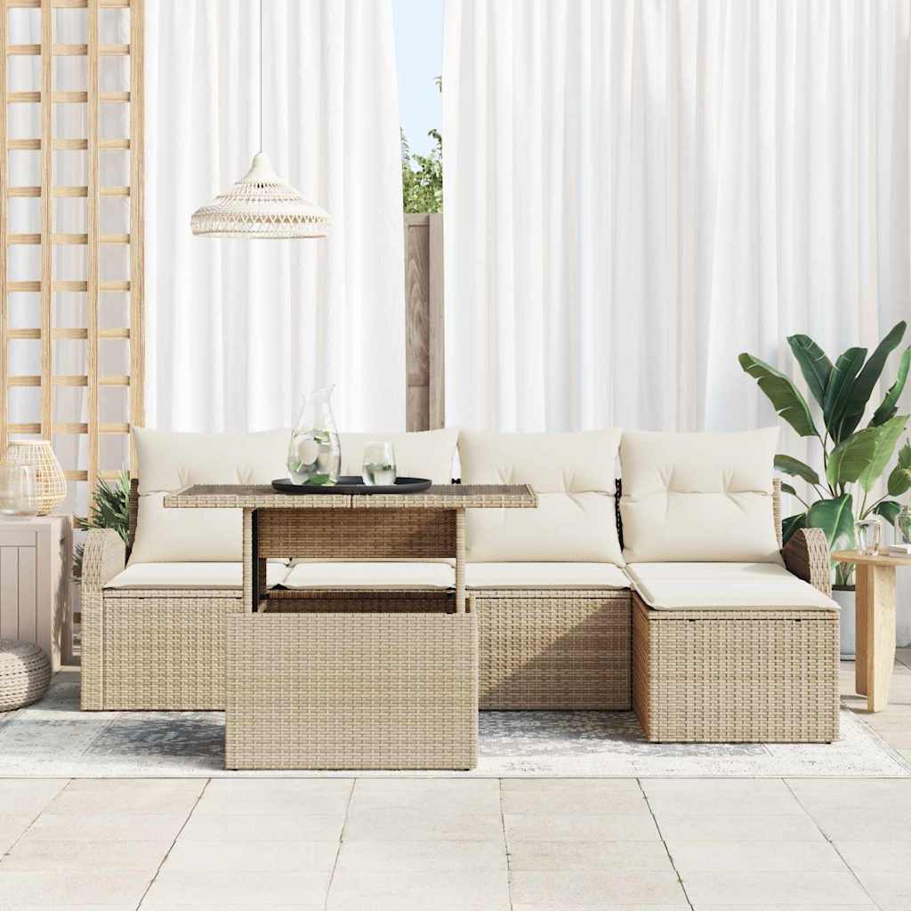 Havesofa Sæt 6 stk. Beige Poly rattan