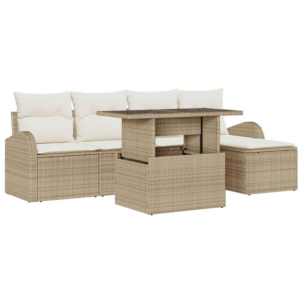 Havesofa Sæt 6 stk. Beige Poly rattan