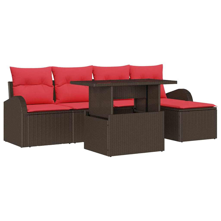 Havesofa Sæt med pude med opbevaring 6 pcs Brun Poly rattan