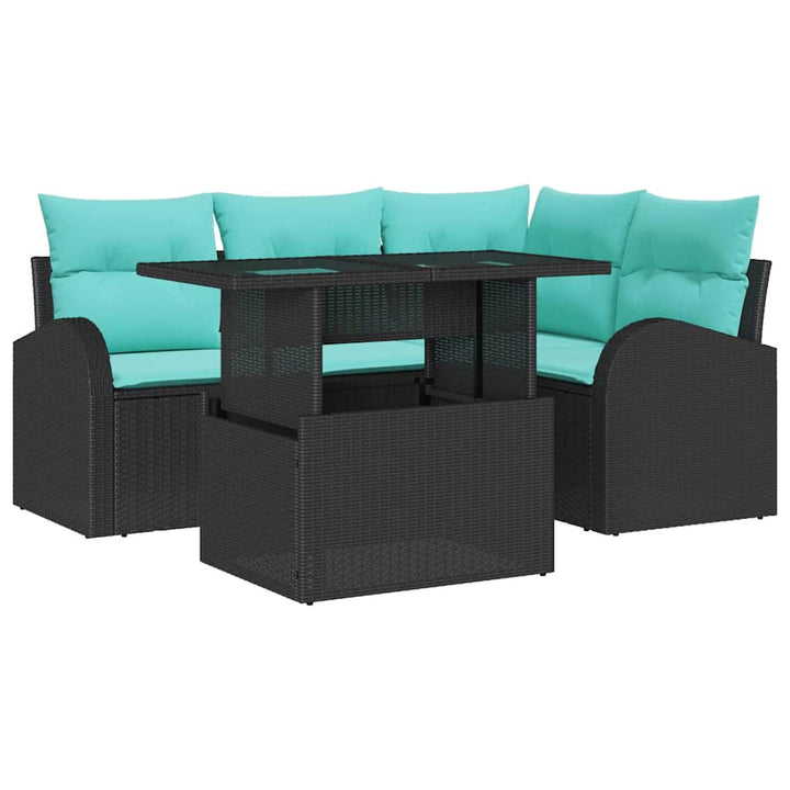 Havesofa Sæt med pude med opbevaring 5 pcs Sort Poly rattan