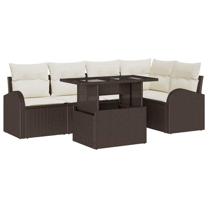 Havesofa Sæt med pude med opbevaring 6 pcs Brun Poly rattan