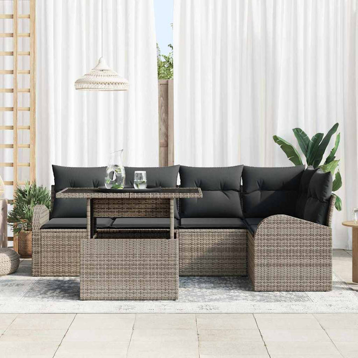 Havesofa Sæt med pude med opbevaring 6 pcs Grå Poly rattan