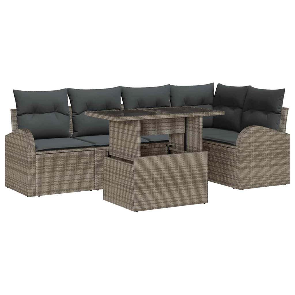 Havesofa Sæt med pude med opbevaring 6 pcs Grå Poly rattan