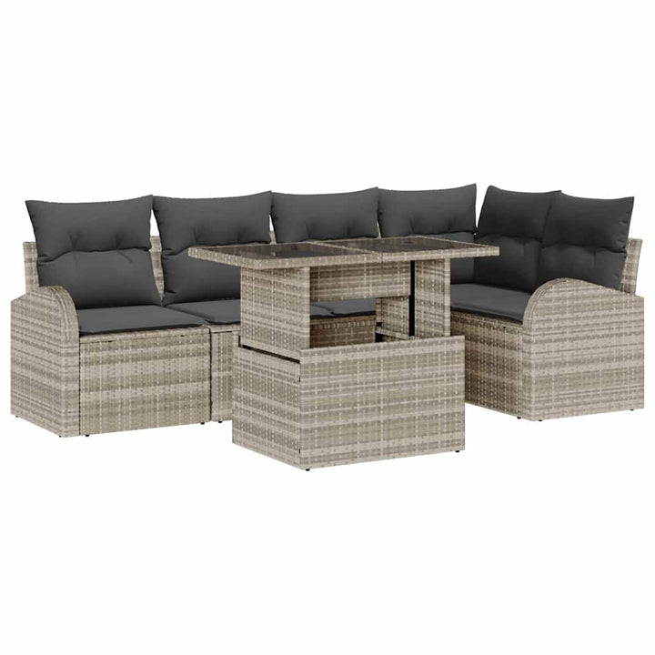 Havesofa Sæt med pude med opbevaring 6 pcs Lysegrå Poly rattan