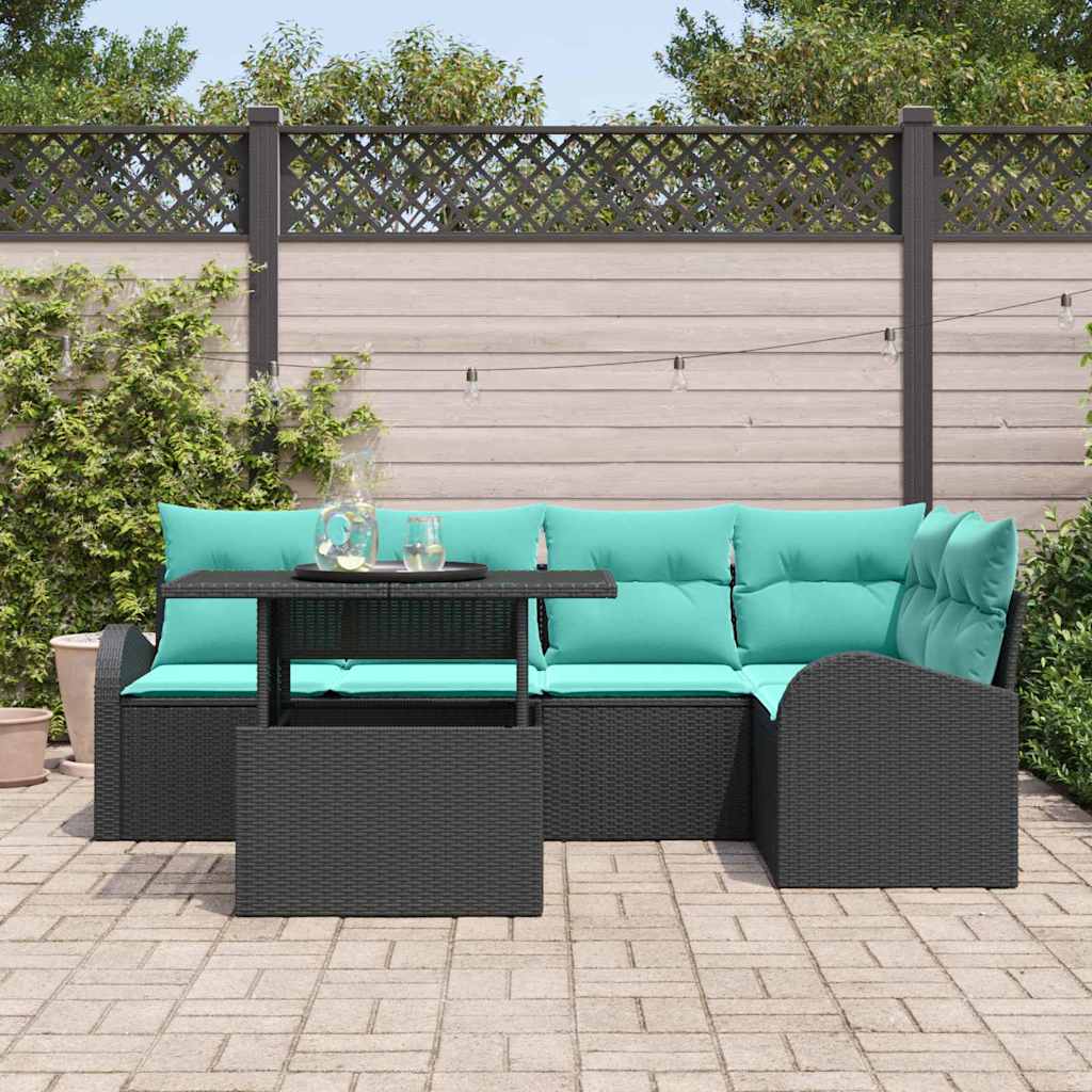 Havesofa Sæt 6 stk. 5-Antal sæder Sort Poly rattan