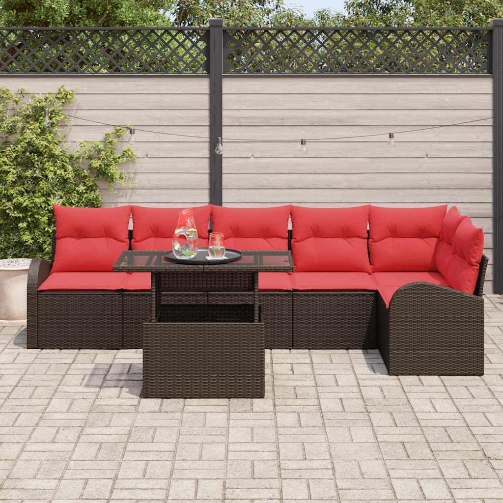 Havesofa Sæt 7 stk. Brun Poly rattan