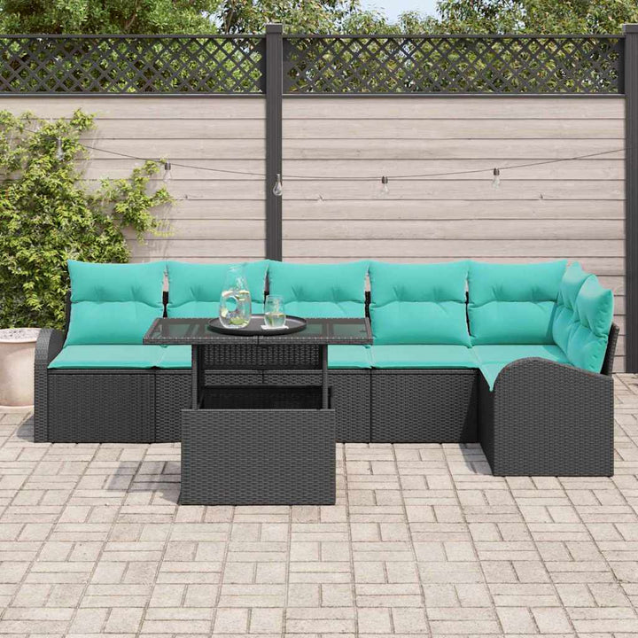 Havesofa Sæt med pude med opbevaring 7 pcs Sort Poly rattan