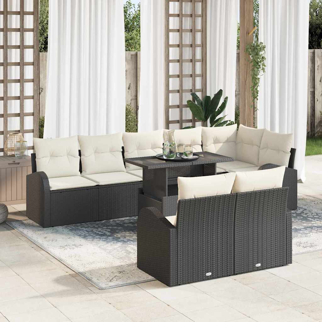 Havesofa Sæt med opbevaring 9 pcs Sort Poly rattan
