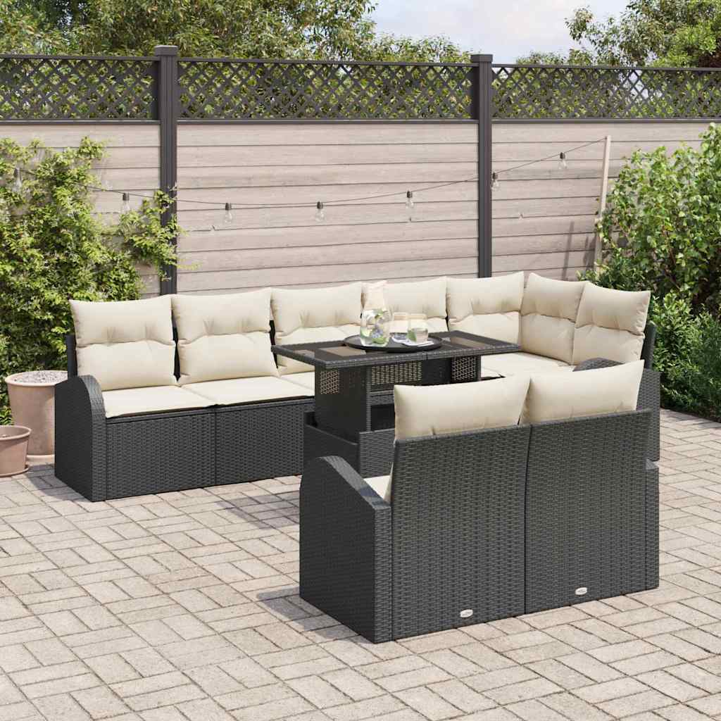Havesofa Sæt med opbevaring 9 pcs Sort Poly rattan