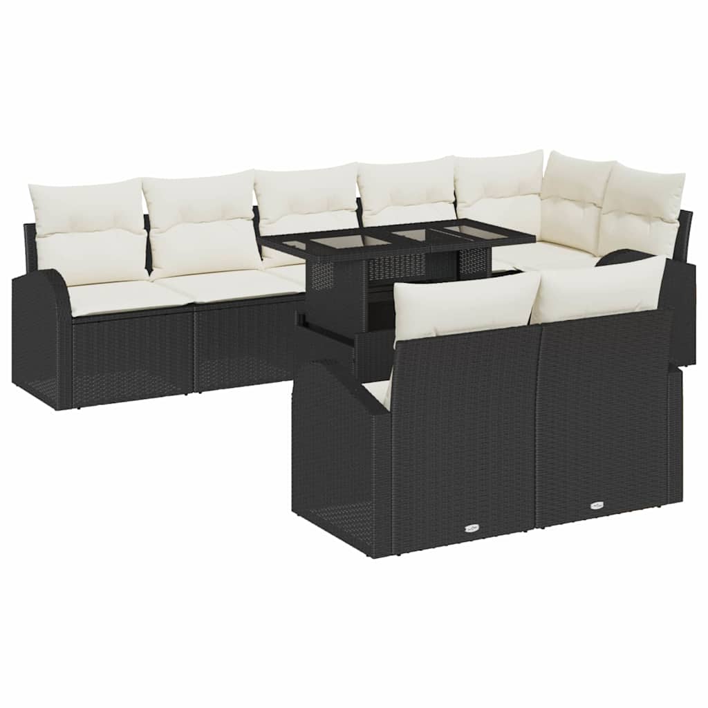 Havesofa Sæt med opbevaring 9 pcs Sort Poly rattan