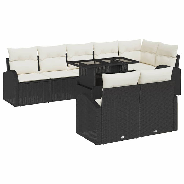 Havesofa Sæt med opbevaring 9 pcs Sort Poly rattan