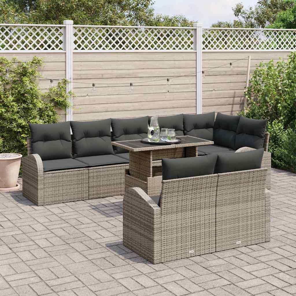 Havesofa Sæt med opbevaring 9 pcs Grå Poly rattan