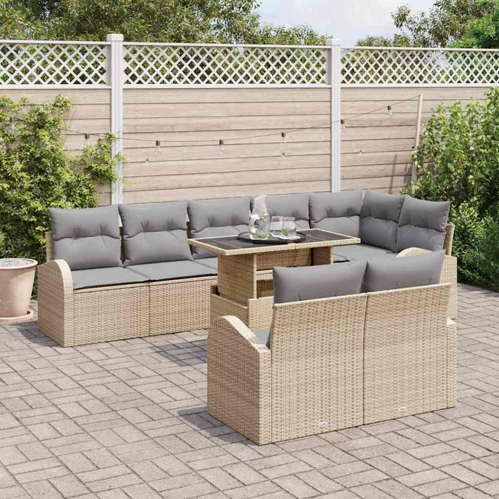Havesofa Sæt med pude med opbevaring 9 pcs Beige Poly rattan