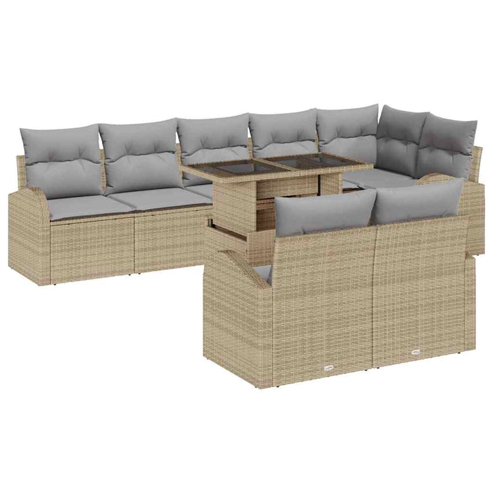 Havesofa Sæt med pude med opbevaring 9 pcs Beige Poly rattan