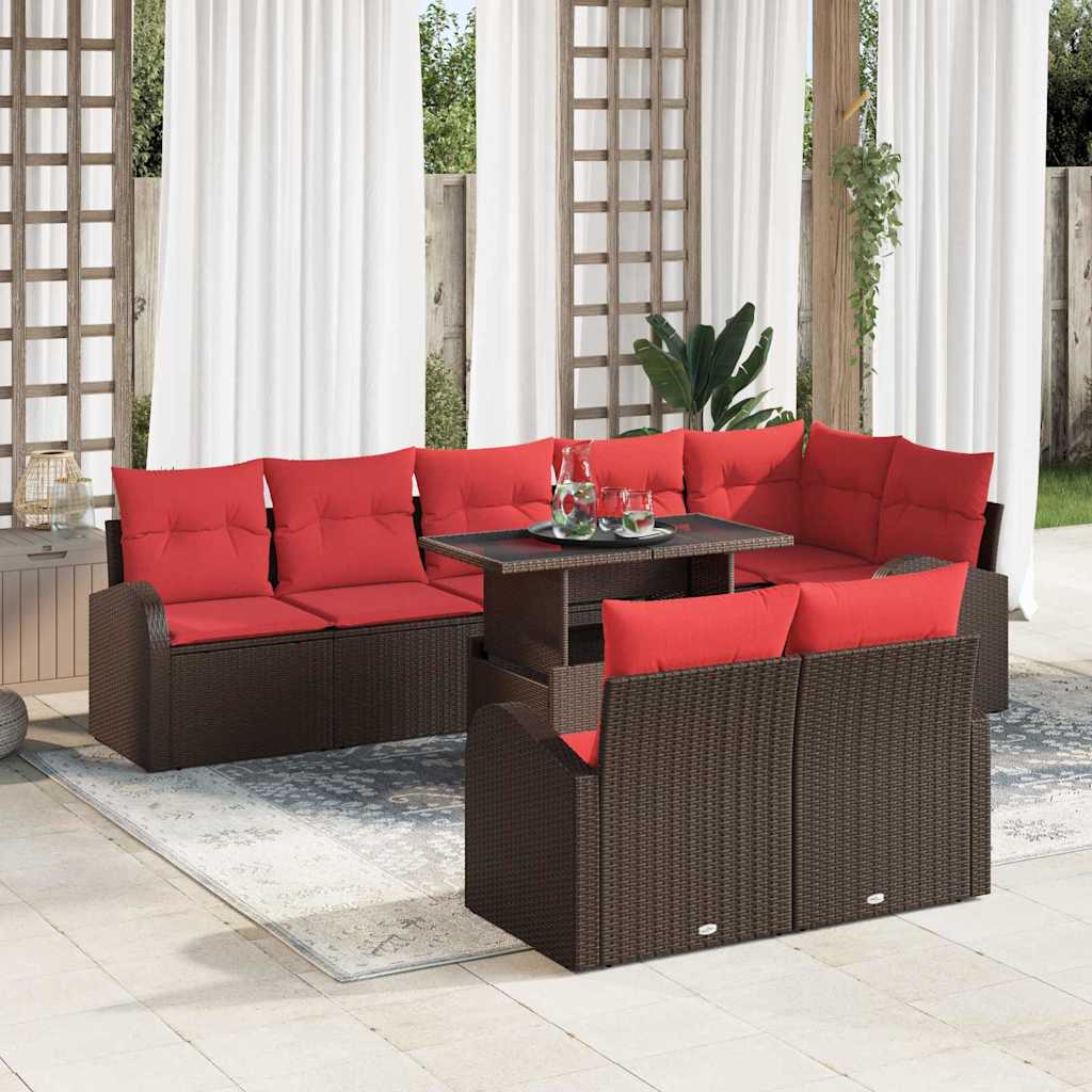 Havesofa Sæt med opbevaring 9 pcs Brun Poly rattan