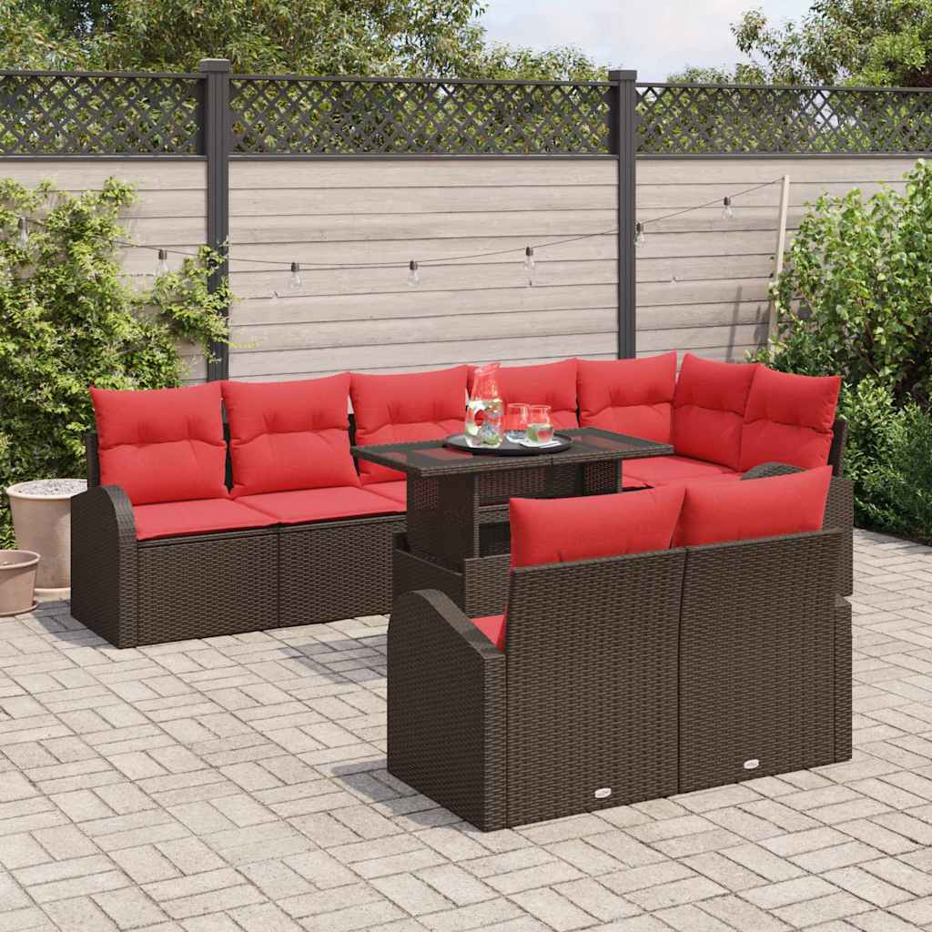 Havesofa Sæt med opbevaring 9 pcs Brun Poly rattan