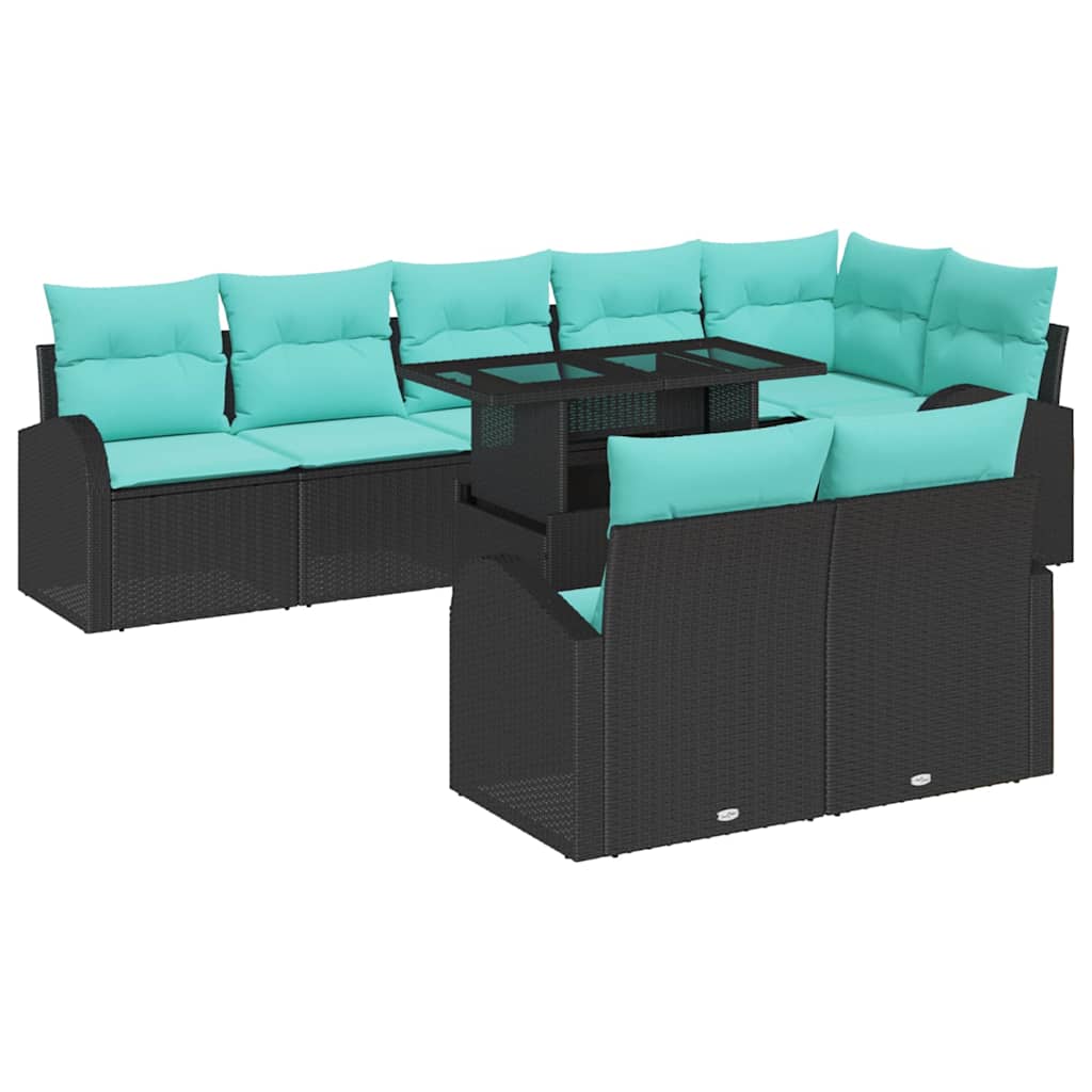 Havesofa Sæt med opbevaring 9 pcs Sort Poly rattan