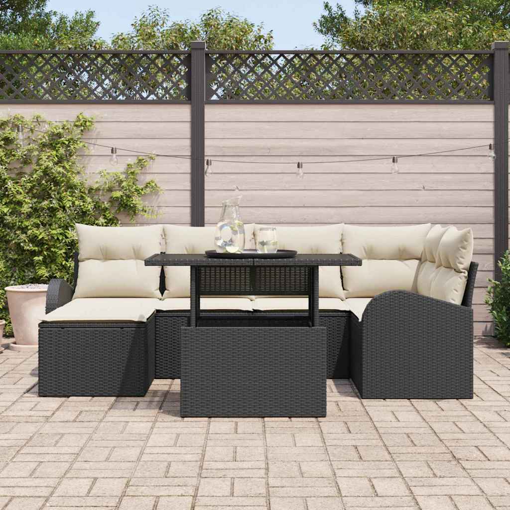Havesofa Sæt med opbevaring 7 pcs Sort Poly rattan