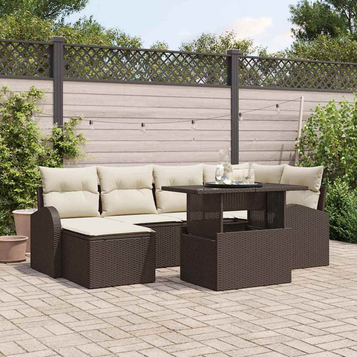 Havesofa Sæt med opbevaring 7 pcs Brun Poly rattan