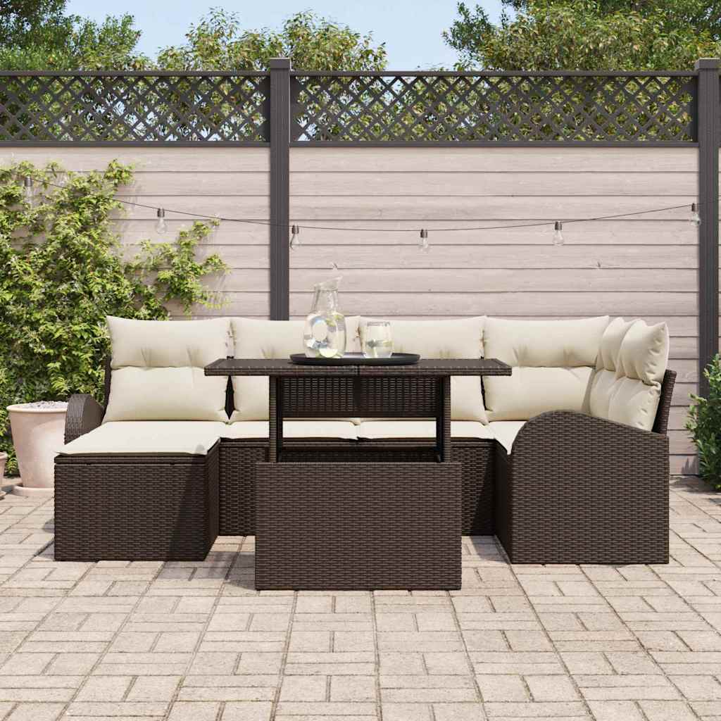 Havesofa Sæt med opbevaring 7 pcs Brun Poly rattan