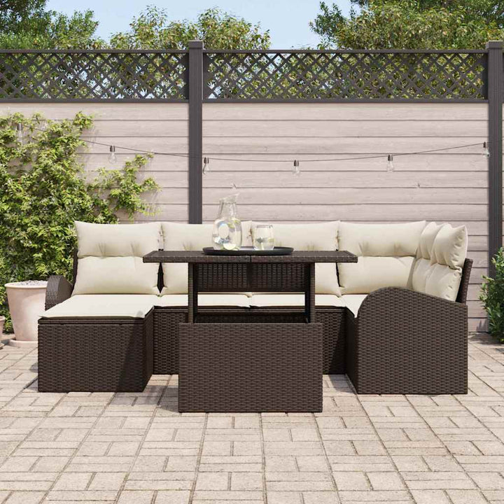Havesofa Sæt med opbevaring 7 pcs Brun Poly rattan