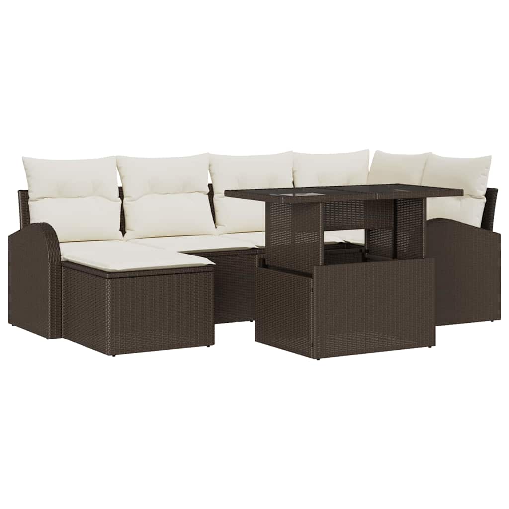 Havesofa Sæt med opbevaring 7 pcs Brun Poly rattan