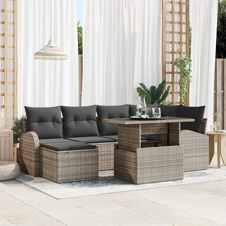 Havesofa Sæt med opbevaring 7 pcs Grå Poly rattan