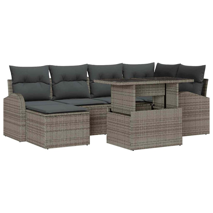 Havesofa Sæt med opbevaring 7 pcs Grå Poly rattan